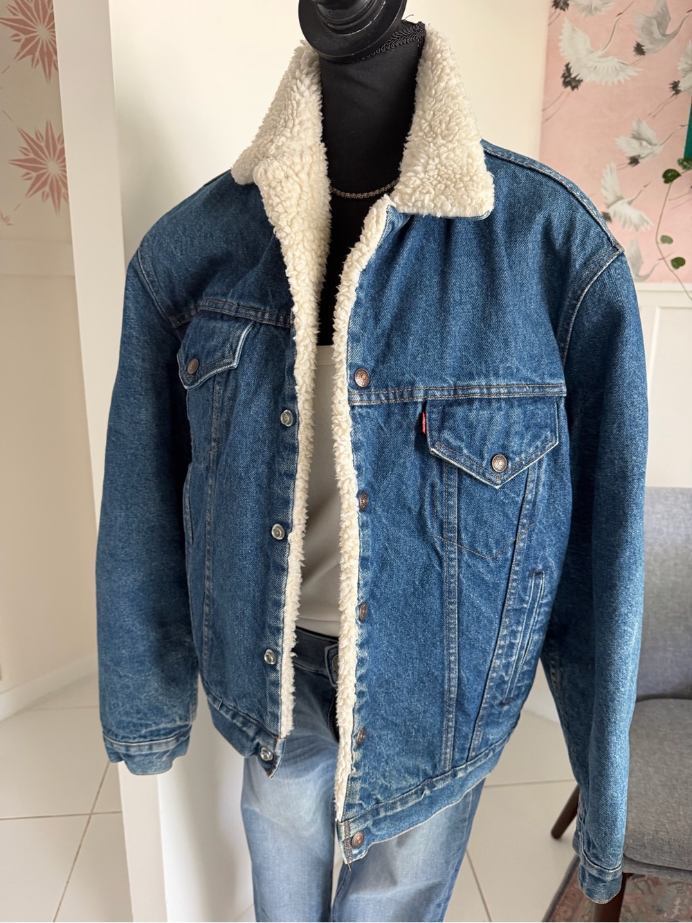 Vintage Levis Sherpa Lined Denim Jacket Size L Men Blue Trucker Jean  42L Faux